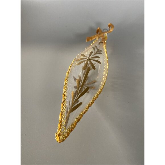 5 Vintage Clear Glass Icicle Tear Drop Christmas Ornament Gold Accent Hand Paint - Picture 1 of 12
